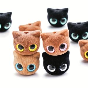 TEMU PIPITREE 한국식 플로킹 고양이 비즈 5개 세트 / DIY 액세서리 제작용, 귀여운 큰눈 동물 참 랜덤 컬러 믹스, 키체인, 팔찌, 헤어 액세서리용 아크릴 비즈