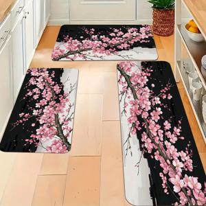 TEMU 봄과 여름용 주방 매트 세트 2/3개, 아름다운 벚꽃 나무 패턴 매트, 침실 거실 식당 욕실 입구용 부드럽고 편안한 매트