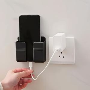 TEMU 1 캐주얼 스타일 플라스틱 벽걸이형 휴대폰 충전기 스탠드, 간편한 설치, 구멍 없는 수납 상자 (리모컨 + 다기능 후크 포함), 크리스마스, 할로윈, 추수감사절, 부활절 홈 오피스용 실용적인 후크 수납