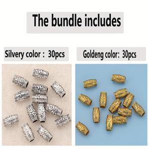 TEMU 60개/30개 12mm 티베트 드럼 스페이서 비즈, 원통형 루즈 비즈, 패턴 있는 긴 튜브 스페이서 비즈, 핸드 드릴 비즈, 장식용 비즈, 수집용 비즈, 큰 구멍 루즈 비즈, DIY 팔찌, 목걸이, 발찌, 귀걸이, 헤어 액세서리, 땋기 끈 재료, 휴대폰 고리, 키체인, 공예품, 주얼리 액세서리용