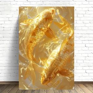 TEMU 2D 플랫, 2D 플랫, 2D 플랫 1개 프레임리스 캔버스 아트, 금색 잉어 수영하는 이미지 특징, 가정 및 사무실 벽 장식에 이상적입니다. 이 2D 플랫 디자인은 바, 카페, 상점 또는 침실에 적합합니다.