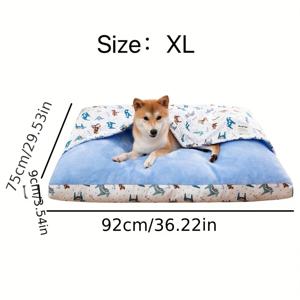 TEMU 사계절용 반밀폐형 강아지 침대 고양이 침대 - 부드럽고 따뜻하며 탈부착 가능한 세탁용 강아지 매트, 동물 프린트 디자인 - 중형 및 대형견에 적합 - 나일론 소재, 미끄럼 방지 바닥, 폴리에스터 충전재, 직사각형 형태