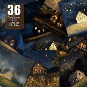 TEMU 빛나는 별빛 하늘 아래 평화로운 작은 코티지 - 잔디밭 중심에 조용히 잠들어 있는 아늑한 집, 무수한 별들이 부드럽게 빛나고 있습니다. 창문에서 부드러운 금색 빛이 흘러내립니다.