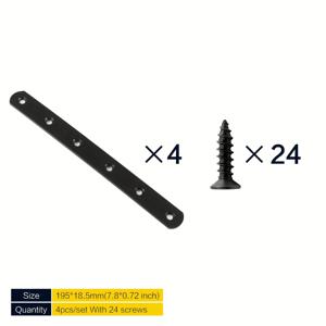 TEMU 4/8개입 블랙 브레이스 브래킷 7.8인치 스테인리스 스틸 평면 수선 플레이트, 나무용 고강도 수리 고정 조인 브래킷 (나사 포함, 195 X mm)