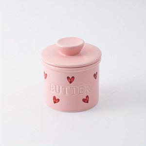 TEMU 1개 140ml/4.7oz 뚜껑 있는 세라믹 프렌치 버터통, 귀여운 핑크 하트 세라믹 프렌치 버터 보관용기, 조리대에 놔둘 수 있는 제품, 버터를 신선하고 부드럽고 발라지는 상태로 유지