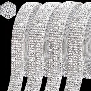 TEMU 셀프 접착 라인스톤 트림 4롤, 각 4야드 길이, 반짝이는 스티커 스트립 포함, 공예, 결혼식 및 파티 장식, 거울 및 차량용 휴대폰 장식용.