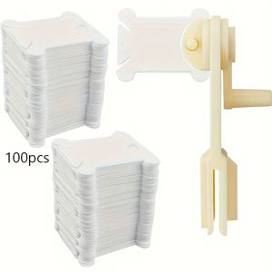 TEMU 101개 100개 라인 카드+1개 감기 장치 포함 플라스틱 실 보빈 - 수제 자수 및 바느질용 손잡이 감기 도구 세트, 크로스 스티치 실 정리함