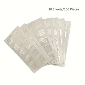 TEMU 원형 구멍이 있는 자체 접착 후크 스티커 100개가 포함된 10세트 팩입니다. 노트북, 다이어리, 사진 보드의 페이지 라벨링을 위해 설계되었으며, 폴리에틸렌 재질로 제작되었으며 다이어리 추가에 적합합니다.