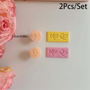 TEMU 2개/세트 드래곤플라이 나비 모양 스탬프 세트, 핸들 포함 플라스틱 소재 폴리머 클레이 스탬프 키트, DIY 쥬얼리 펜던트 제작용 클레이 아트 도구
