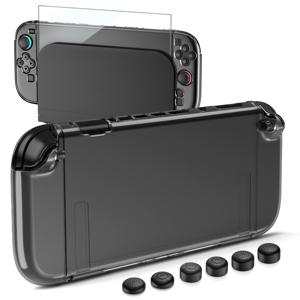 TEMU 게임 콘솔 보호 케이스 세트, 투명 PC 쉘, 강화 유리 필름, 키캡 포함. 가볍고 인체공학적 디자인으로 낙하 방지 및 내마모성 특징이 있습니다.