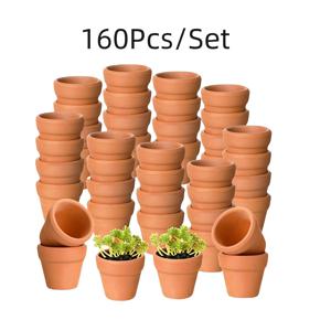 TEMU 160/100/80/50/30개 미니 테라코타 클레이 화분 1.3인치 대량 - 배수구 포함, 자연스러운 무지 원형 다육식물 화분, 실내외 정원 및 결혼식 공예용, 야외 식물용 컨테이너, 러스틱 스타일, 미완성 디자인