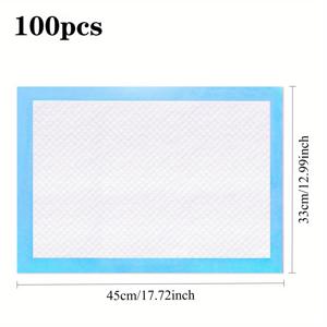 TEMU 강아지, 토끼, 고양이 및 기타 소형 애완동물을 위한 흡수력과 누출 방지 기능이 뛰어난 일회용 배변 패드 100개입. 파란색과 흰색 격자 패턴이 특징이며, 강아지 훈련 및 소형 동물 관리에 적합합니다.