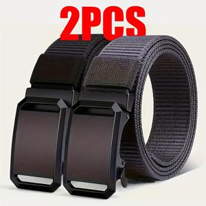 TEMU 남녀공용 조절 가능한 캔버스 벨트 2개 세트 - 자동 버클이 있는 튼튼하고 스타일리시한 디자인으로 아웃도어 트레이닝 및 캐주얼 웨어에 적합, 대학 스타일.
