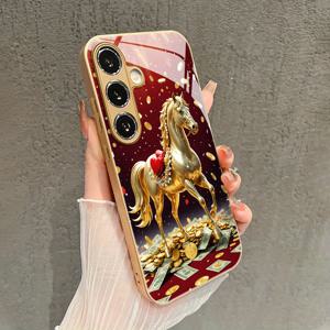 TEMU 패션 골든 호스 디자인 A53/A54/A55/A52/A35/A34/A33/A32/A25/A23/A15A/14/A13/A05s/S20/S21 FE/S22 울트라/S23/S23 울트라/S24/S24 FE/S24 울트라/S25/S25 울트라/S25 플러스/S25 엣지용 스타일리시하고 트렌디한 고품질 유리 보호 케이스