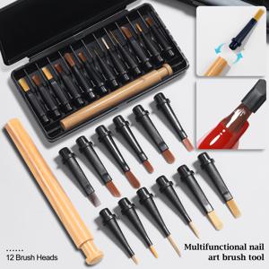 TEMU 1박스 12개입 멀티펑셔널 네일 아트 교체용 브러쉬 세트 - 디자인, 네일 아트 페인팅/그라데이션 효과/라이닝용 교체 가능한 브러쉬 헤드, DIY 네일 도구 - 펜 핸들 1개 포함, 필수 네일 살롱 용품