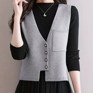TEMU 여성용 브이넥 민소매 가디건, 포켓 디자인, 활용도 높은 스웨터 재킷
