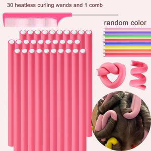 TEMU 30개 소형 폼 헤어 컬러 및 1개 빗, 길이 9.45인치/24cm X 직경 0.55인치/1.4cm, 짧은, 중간, 긴 머리용 노히트 플렉시블 컬링 로드