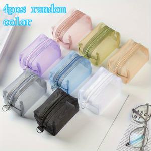TEMU 4개 세트 메쉬 지퍼 파우치 정리함, 화장품, 열쇠, 동전 보관용 미니 스토리지 백, 대용량 휴대용 세탁 가능 나일론 파우치