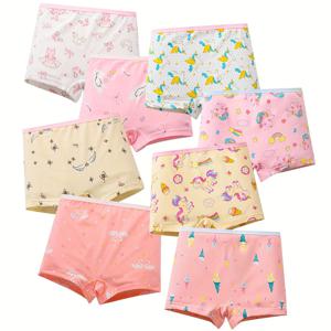 TEMU 신상 8팩/세트 여아용 박서 브리프, 귀여운 캐릭터 패턴 키즈 속옷, 부드럽고 통기성 좋은 아동용 캐주얼 언더웨어