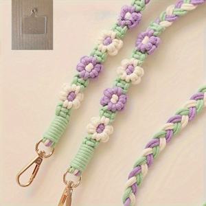 TEMU 다양한 색상 옵션 수제 직조 데이지 휴대폰 끈 긴 디자인 크로스바디/목걸이 착용 가능 다기능 호환 휴대폰 체인 + 카메라 스트랩 + 개조 가방 스트랩 메탈 버클 강력하고 내구성이 뛰어난 분실 방지 및 방지