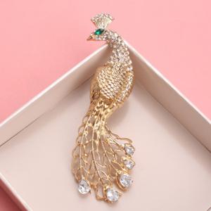 TEMU 럭셔리 골든 피어로스터 브로치와 라인스톤 - 정장 행사를 위한 우아한 동물 테마