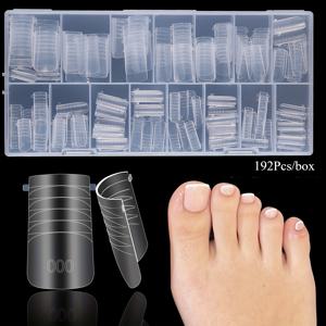 TEMU 폴리 네일 젤 익스텐션용 192개 직선형 듀얼 와이드 토 네일 몰드, 더 큰 플랫 풀 커버 몰드 (프렌치 발톱용), 여성용 프레스온 발톱 익스텐션, 16가지 사이즈로 가정용 네일 살롱에 적합