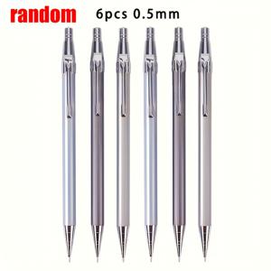 TEMU 0.5/0.7mm 연필심이 포함된 자동 연필 6개 세트. 스케치 및 만화 스타일을 위한 메탈 디자인, 학교 용품으로 드로잉 및 필기 도구로 적합