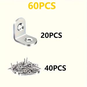 TEMU 60개 L자 브래킷 코너 브레이스 - 90도 직각, 나사 40개 포함, 나무 선반, 의자, 테이블, 서랍장에 적합 - 내구성이 뛰어난 DIY 및 수리 도구, 프로젝트 필수품 | L자 브래킷