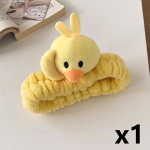TEMU 귀여운 카툰 오리 인사 머리띠 - 부드러운 폴리에스터 세안 & 마스크 홀더, 배터리 없는 편안한 데일리 및 액세서리, 부드러운 질감의 재미있는 헤어피스