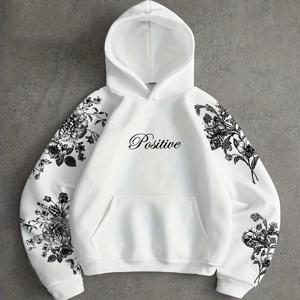 TEMU 남성용 패션 스트리트 플로랄 프린트 후드 스웨트셔츠, 화이트 