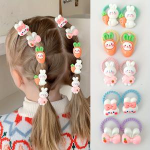TEMU 귀여운 토끼와 강아지 캐릭터 헤어 타이 10개 세트 (여아용)