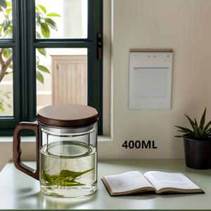 TEMU 수제 이중 레이어 유리 찻잔, 고품질 붕규산 유리 재질, 투명한 분리 디자인, 가정, 사무실 또는 선물용으로 적합. 재사용 가능, 식기세척기 사용 가능