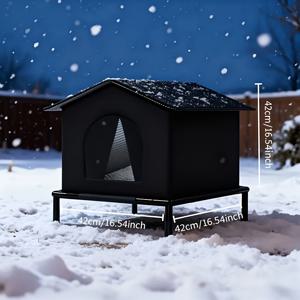 TEMU 고양이와 강아지를 위한 대형 사계절용 블랙 애완동물 쉼터. 따뜻한 플러시 내부, 간편한 설치, 튼튼한 옥스포드 원단, 통풍구가 특징입니다. 여러 동물에게 이상적이며 실내 및 실외 사용에 적합합니다.