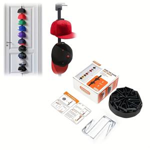 TEMU 문걸이 모자걸이 - 양방향 벽걸이 모자 정리대, 디스플레이 후크 & 행거 포함, 공간절약형 문걸이 모자 선반, 침실, 현관, 차고 문에 적합, 야구모자 및 모자 보관용 플라스틱 후크