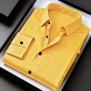 TEMU 남성용 슬림핏 비즈니스 캐주얼 셔츠 - 솔리드 컬러 긴팔 버튼셔츠, 칼라 프론트 플라켓, 레귤러 길이, 사계절 사무실 및 출근복, 데일리 캐주얼 및 파티 착용, 다양한 컬러, 포멀 복장, 클래식 칼라 디자인, 약간 신축성 있는 소재