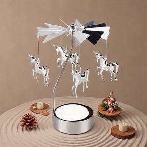TEMU 1개 은색 회전 촛대, 금속 회전 촛대 받침대, 유니콘 & 흔들리는 말 & 달고양이 장식, 침실, 거실, 센터피스, 집, 파티, 축제 장식, 크리스마스 & 웨딩 선물용 로맨틱 홈 데코