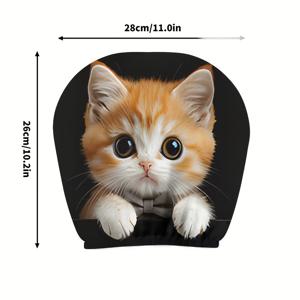 TEMU 2개 귀여운 큰 눈 오렌지 고양이 프린트 차량 헤드레스트 커버, 부드럽고 편안한 니트 폴리에스터, 탄성 디자인, 차량 내부에 널리 적합, 커플, 친구, 사이클링, 로드 트립에 이상적, 힐링 차량 장식, 충전재 없음, 통기성, 피부 친화적