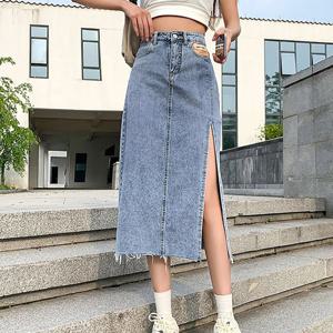 TEMU 여성 여름 패션 포켓 하이웨스트 옆트임 미디 a라인 데님 스커트 데일리 통근 날씬해 보이는 편안한 힙업 청치마 슬림소녀 SLIM GIRL