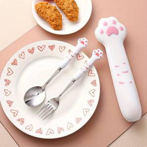 TEMU 3개 스테인리스 스틸 고양이 식기 세트 | 재사용 가능한 포크와 스푼 (동물 디자인), 식기 보관 상자 포함, 커피, 샐러드, 면, 스테이크에 적합, 휴대 가능 및 세척 용이, 식사, 캠핑 및 휴일 선물로 이상적