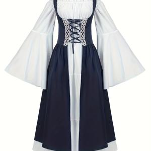 TEMU 투피스 시대 중세 여성 하이웨스트 볼 가운 코스프레 드레스