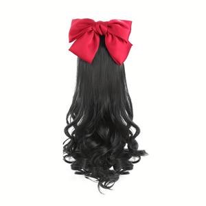 TEMU 시크한 레드 보우 포니테일 헤어 익스텐션 여성 & 소녀용 - 긴, 루즈 웨이브 합성 섬유 헤어 액세서리, 어떤 헤어스타일에도 볼륨 & 스타일을 더해주는, 스타일 부스팅 액세서리 | 우아한 헤어 액세서리 | 합성 섬유 익스텐션, 소녀용 헤어 액세서리
