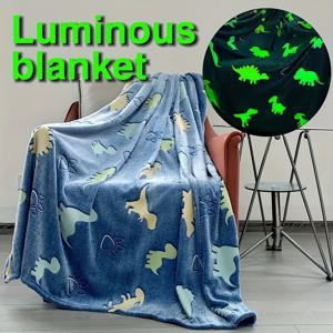 TEMU 야간 공룡 침대커버 - 야광 플란넬 담요, 방, 취침 파티용 - 공룡 패턴의 부드럽고 포근한 침대 커버