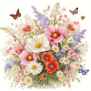 TEMU 꽃과 나비 시리즈 프린트 십자수 키트 세트, 11CT, 실 3합, 벽 장식용 초보자 염색에 적합