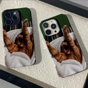 TEMU 휴대폰 케이스: 하품하는 고양이 충격 흡수 트렌디 보호 아이폰16 15 14 13 12 11 프로 맥스 XR XS 맥스 플러스 하드 케이스 남녀 선물용 보호 커버