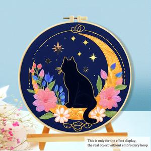 TEMU 11CT 미리 인쇄된 원단, 혼합 색상 실, 스풀 3개 세트가 포함된 고양이 테마 십자수 키트. 동물 자수에 적합하며, 초보자도 쉽게 사용할 수 있어 연중 사용 가능합니다.