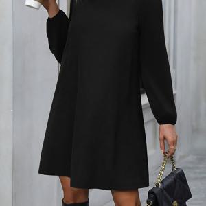 TEMU 크리스마스 여성용 블루 A라인 드레스 - 퍼프 소매 보트넥, 우아한 길이 조절 가능 (또는 짧은 밑단), 주름 방지 롱 드레스 - 웨딩, 파티, 정장 이벤트용 - 세탁기 사용 가능 올시즌 가운