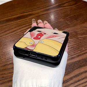 TEMU 휴대폰 케이스 - 삼성 Z Flip3, Z Flip4, W23 Flip, Z Flip5, W24 Flip, Z Flip6, Z Fold2, W21, Z Fold3, W22, Z Fold4, W23, Z Fold5, W24, Z Fold6 전용 삼성 폰 케이스 팔찌 디자인 - 만화 캐릭터의 웃긴 표정
