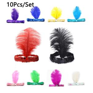 TEMU 10/20개 글램 깃털 헤어밴드, 폴리우레탄 탄성 헤드랩, 반짝이는 시퀸 & 인조 깃털, 다용도 헤어 액세서리, 전기 불필요, 마르디 그라, 어머니날, 프롬, 교사 감사, 사계절용