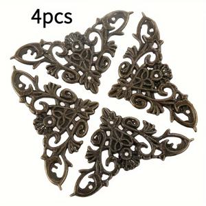 TEMU 캐비닛용 나무 코너 4개, 장식용 플로럴 포장 코너, 브론즈 커버 쉴드, 상자 발, 금속 엠보싱 코너 보호대