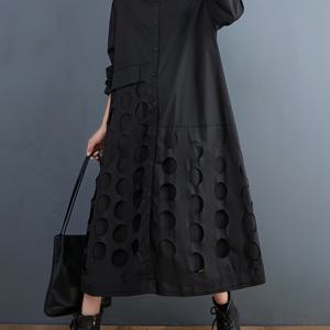 TEMU 일본 스타일 달콤하고 예술적인 러플 밑단 폴카 도트 프린트 롱 트렌치 코트, 루즈핏 캐주얼 긴소매 아우터웨어